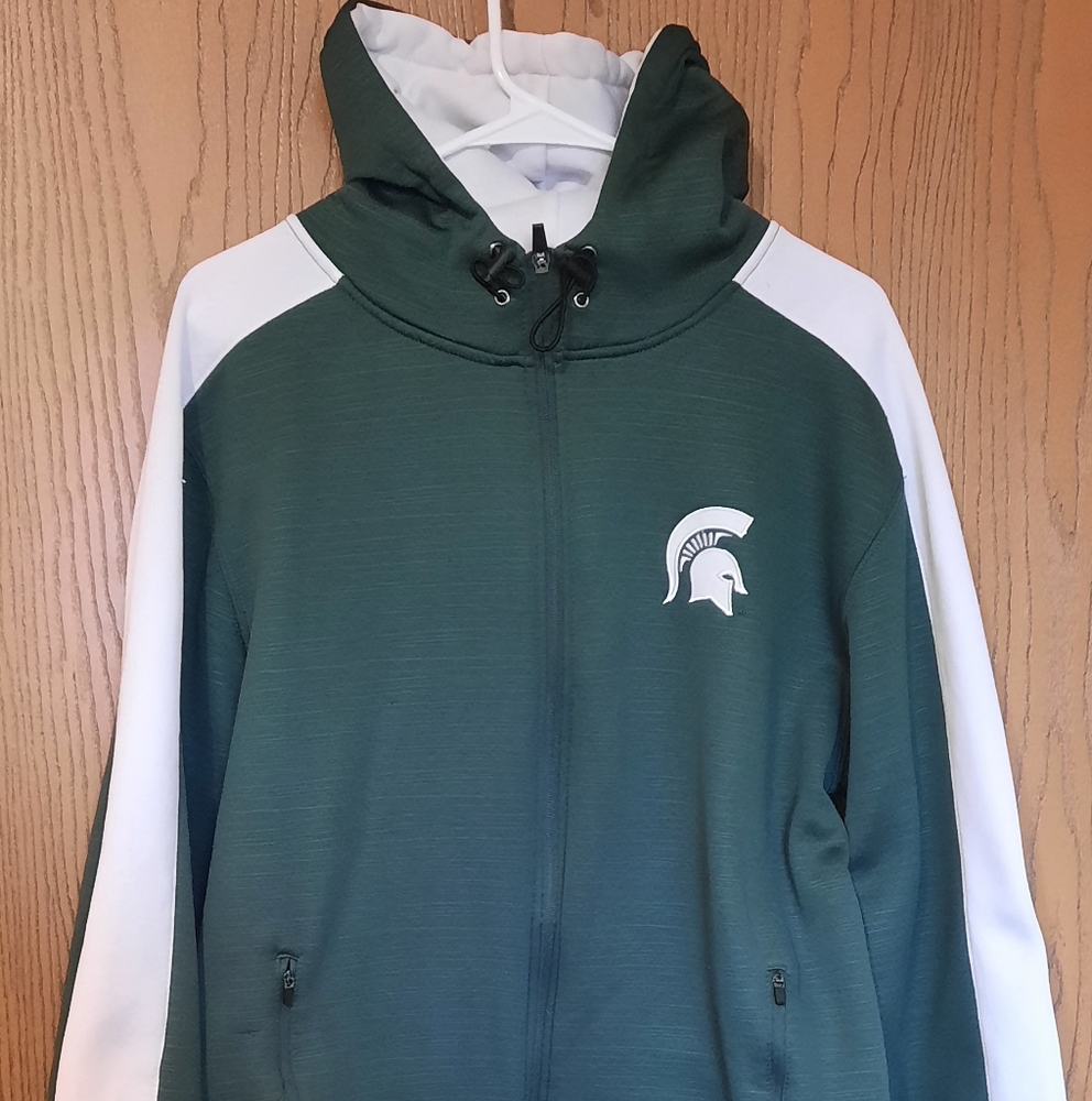 Michigan State Spartans Mens Green Full Zip Hoodie Size L